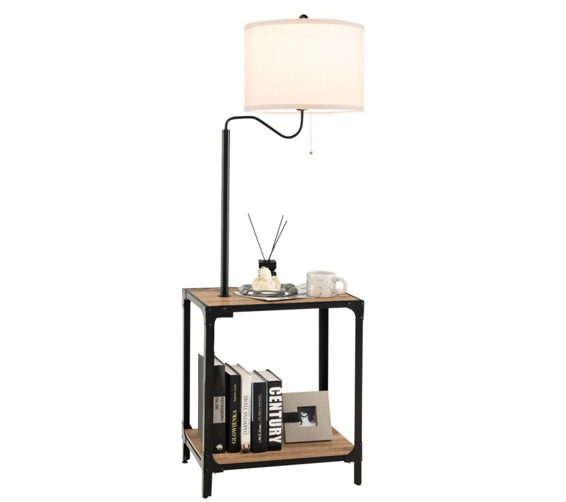 Lampadaire Sur Pied Salon Avec Table D'appoint 2 Port USB Et Bras De Lampe Rotatif à 360°