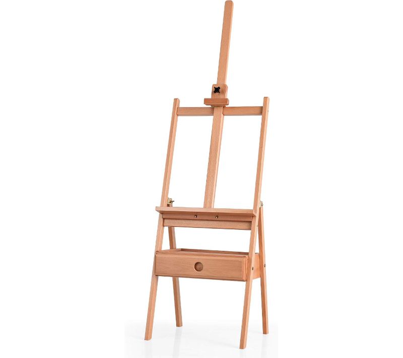 Chevalet De Peintre Sur Pied En Bois Hêtre Hauteur 2m Avec Tiroir De Toile Réglable à 92cm