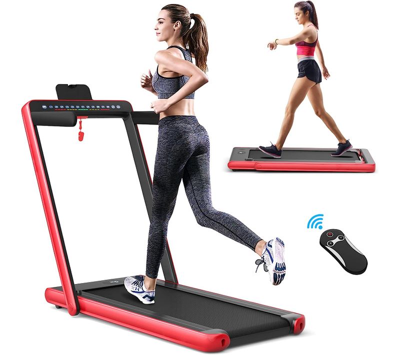 Tapis De Course Electrique Pliable 2 En 1 Vitesse 1-12 Km/h, Charge 120kg-rouge