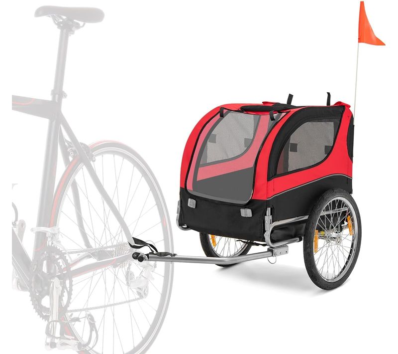 Remorque Velo Pliable Pour Chien Animaux En Oxford Canvas, Poussette De Transport Chien, Rouge