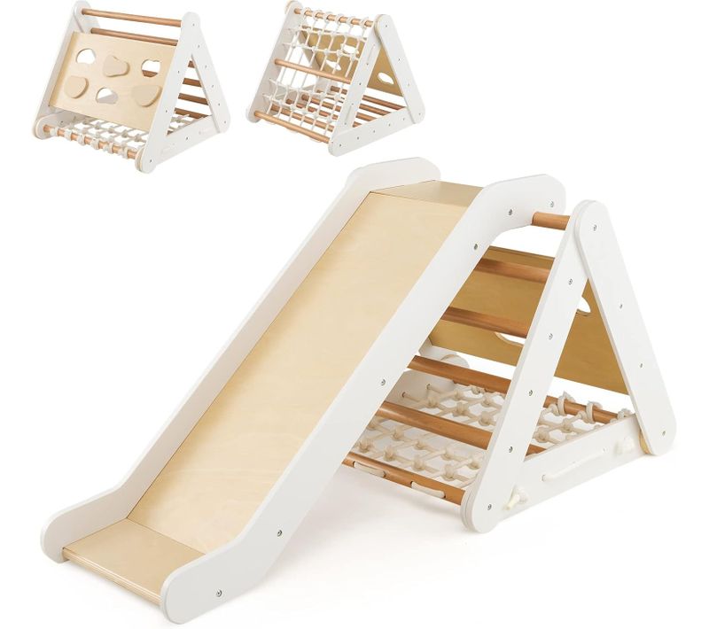 Triangle D'escalade En Bois Pour Bébé 1+ An/4 En 1 Échelle Et Planche D'escalade Charge 50kg