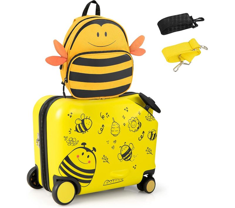 Valise Enfants à Roulettes 18” Avec Sac à Dos 12” Bagages à Main Pour Voyage 3 Ans+ Charge 50kg+8kg