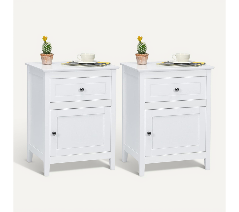 Lot De 2 Table De Chevet Avec Tiroir,table De Nuit Avec Placard Et Pieds En Bois Massif Pour Chambre