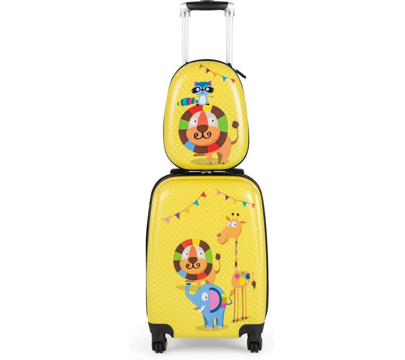 Lot De 2 Valise Cabine Enfant 18”+ Sac à Dos 12,5”, Poignée Rétractable 88-100cm
