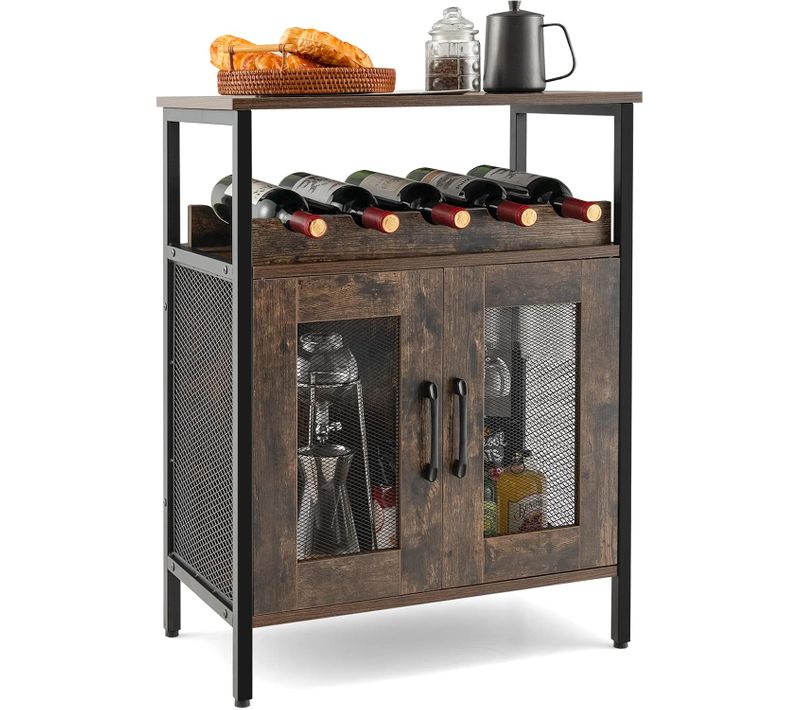 Buffet De Cuisine à 2 Portes En Treillis, Avec Placard Porte-verre, 60 X 34 X 79 Cm,marron Rustique
