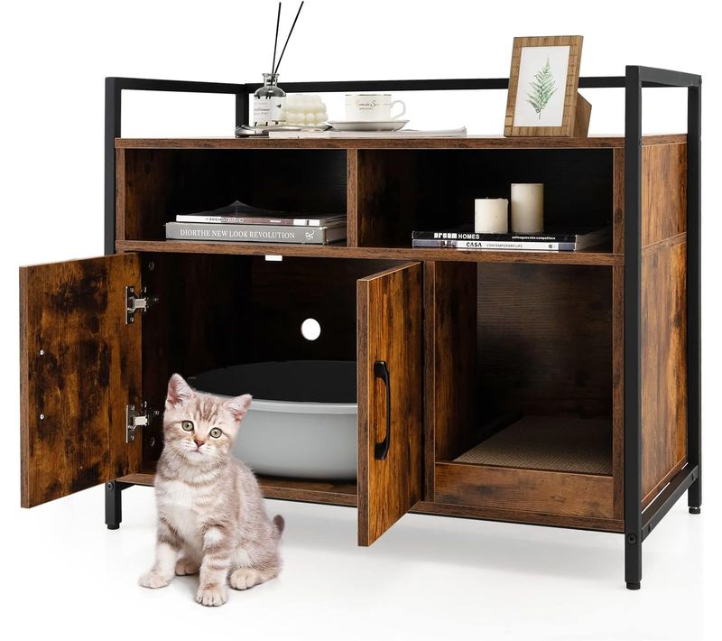 Meuble Litiere Chat Griffoir Amovible Industriel, 89x45x74,5cm Café