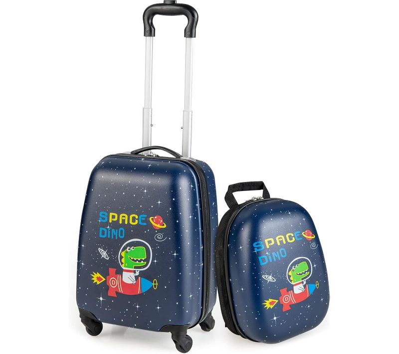 Valise Enfant à Roulettes 16" + Sac à Dos 12", Ensemble De Bagage Enfants, Voyages En Avion, Noir