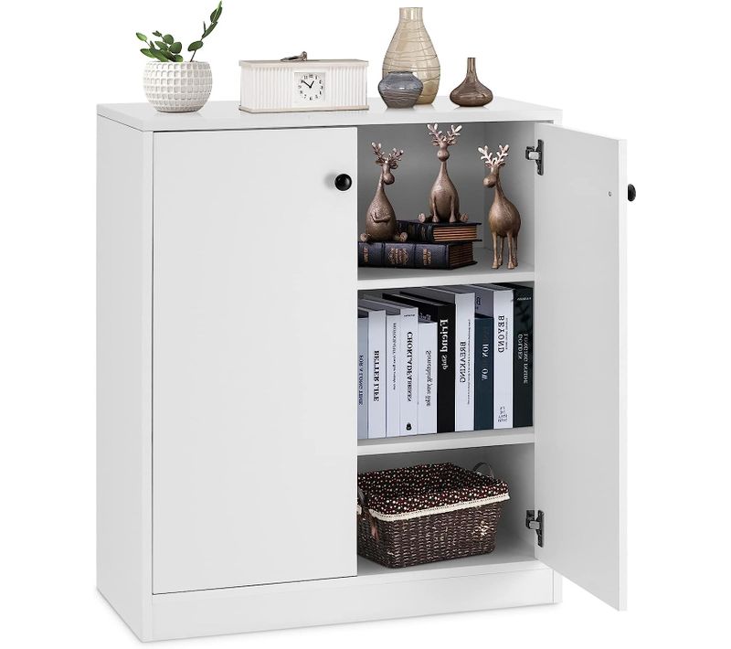 Commode Buffet Avec 2 Portes, 3 Étagères Réglables, Salon, Chambre, Blanc, 72 X 34 X 85,5 Cm