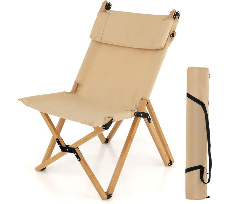 Chaise De Camping Pliante En Bambou Charge 150kg Pour Pique-nique Plage-naturel