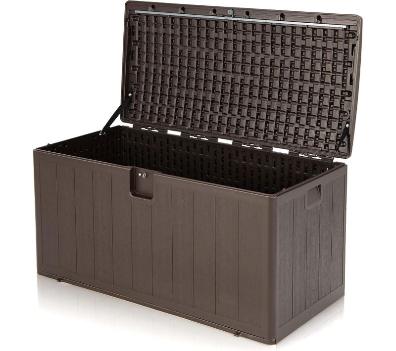 Coffre De Rangement Exterieur XXL 400l-127,5 X 64 X 64 Cm Avec Poignées Encastrée, Marron