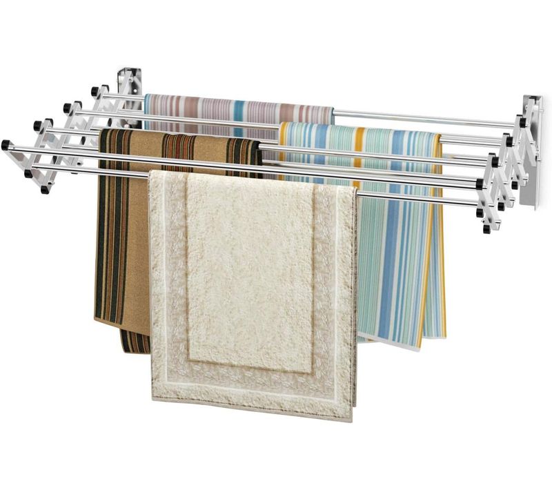 Porte-serviettes Extensible Mural - 8 Barres En Acier Inox. 86 X 62 X 22 Cm Pour Salle De Bain