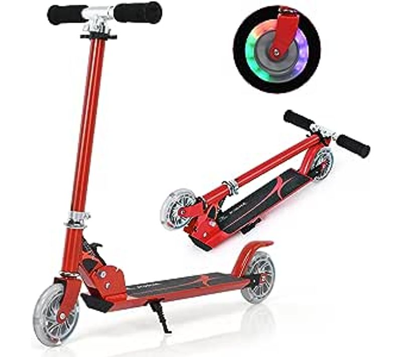 Trottinette Enfant 2 Roues Patinette Enfant Pliable Scooter Enfant Kick Avec LED Lumière-rouge