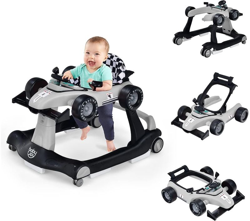 Trotteur Bébé Pliable 4 En 1 Avec Hauteur Et Vitesse Réglables/pousseur Et Marchette Evolutif Gris