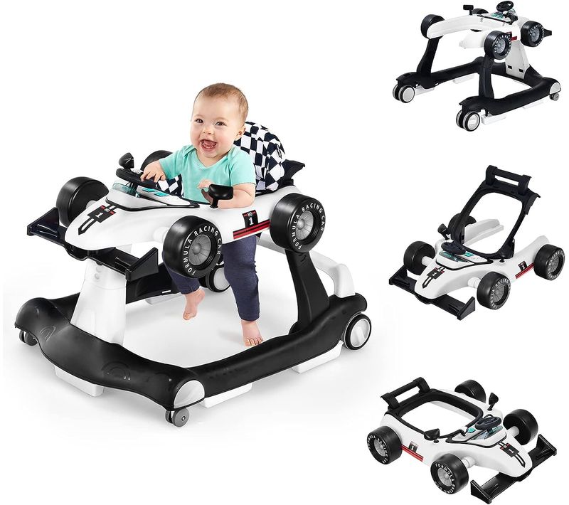 Trotteur Bébé Pliable 4 En 1 Avec Hauteur Et Vitesse Réglables/pousseur Et Marchette Evolutif Blanc