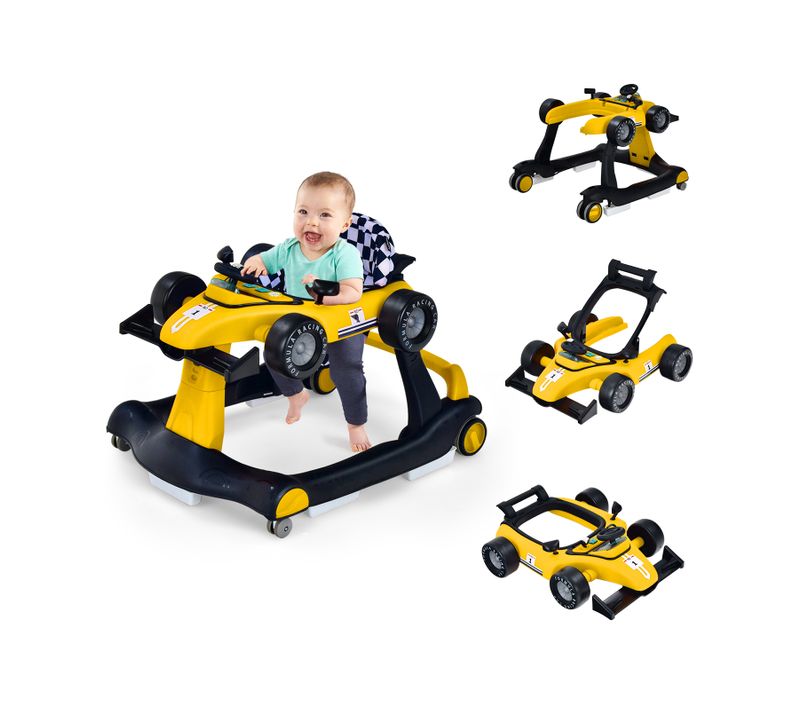 Trotteur Bébé Pliable 4 En 1 Avec Hauteur Et Vitesse Réglables/pousseur Et Marchette Evolutif Jaune