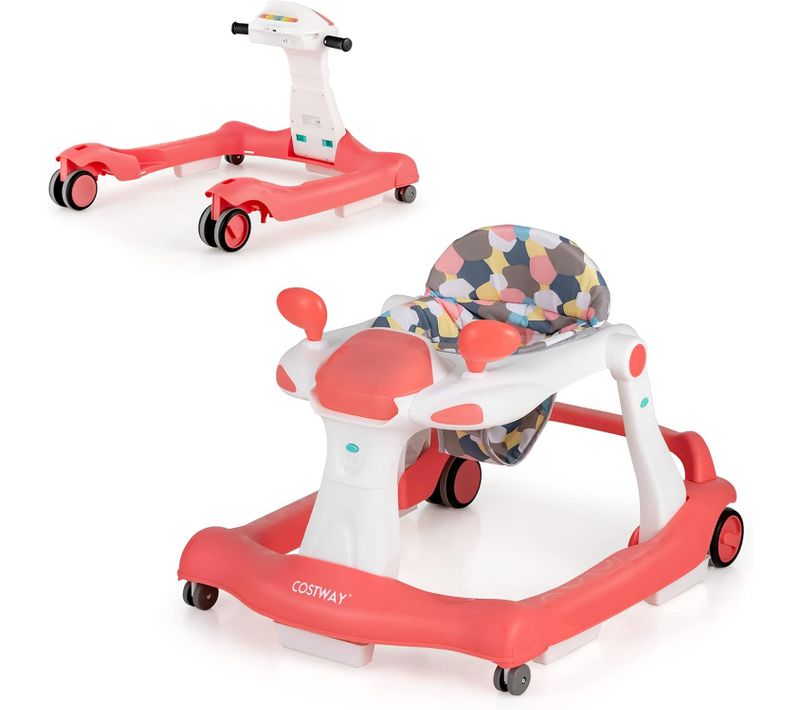 Trotteur Bébé Pliable 2 En 1 Hauteur Réglable, Marchette Evolutif Bébé Pour 6 à 18 Mois (orange)