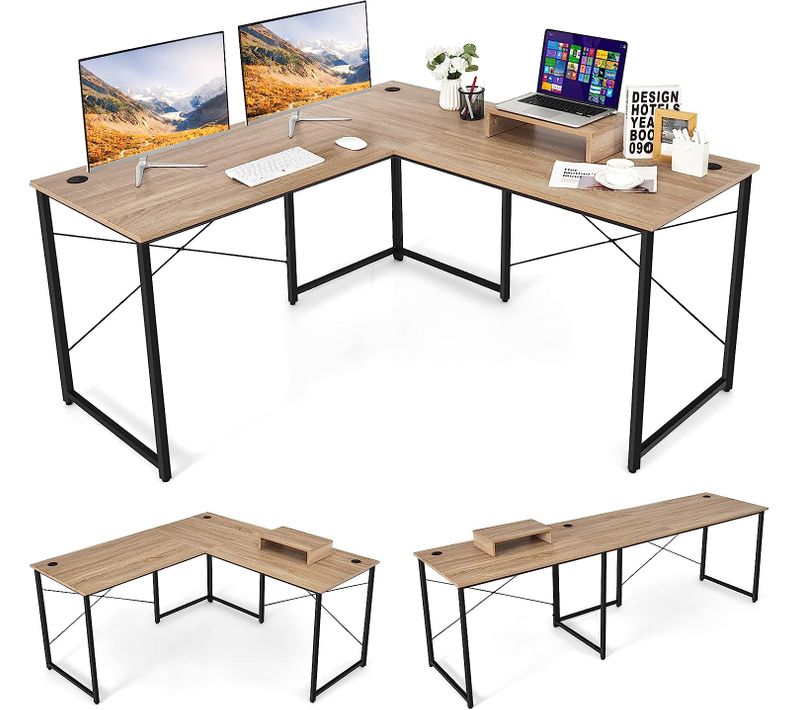 Bureau D'angle En L Réversible Avec 3 Trous -150 X 150 X 74 Cm - Bois