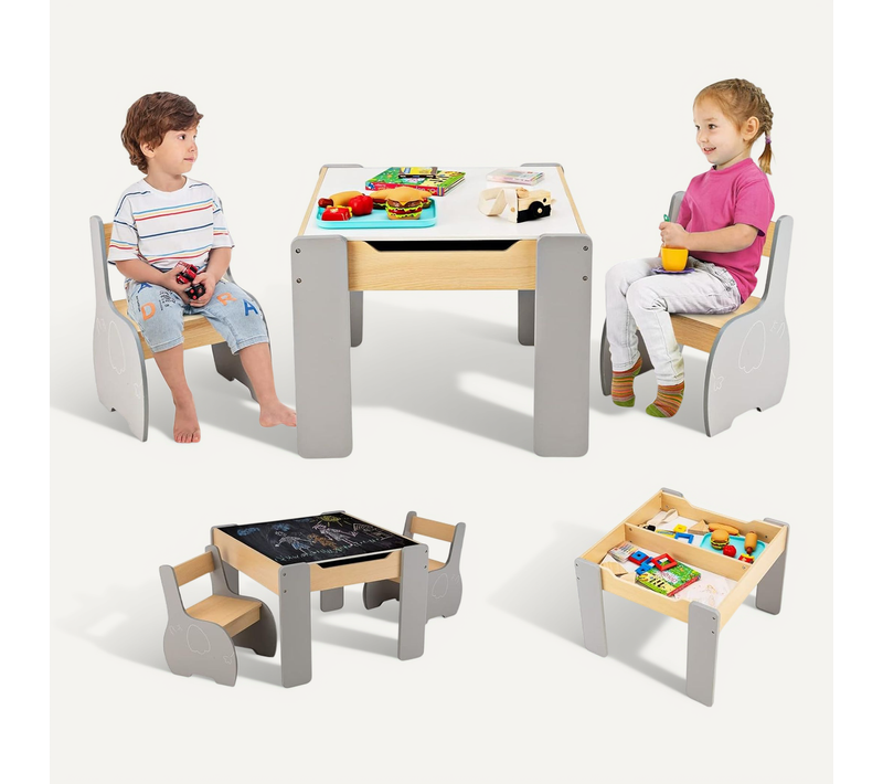 Ensemble Table Et 2 Chaises 3 En 1 Pour Enfants Avec Tableau Amovible/table D’activités En Bois