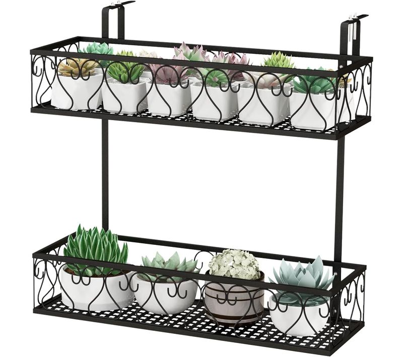 Support De Pot De Fleur Suspendu à 2 Niveaux Charge Total 30kg, Support De Plante De Balcon  Noir