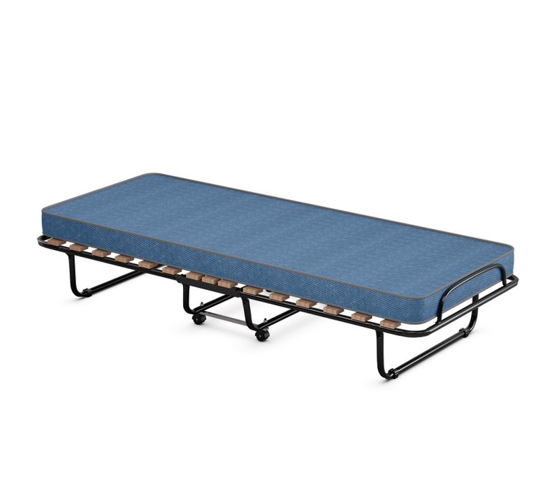 Lit Pliant Sur Roulettes, 80 X 190 Cm, Lit D'appoint Avec Matelas En Mousse 6,5 Cm Bleu