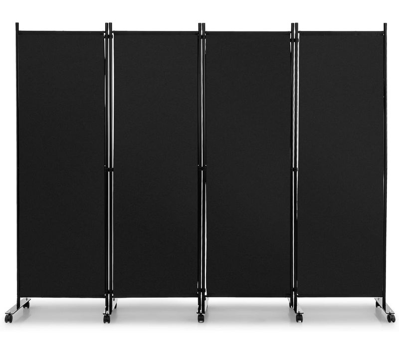 Paravent Intérieur à Roulette 4 Panneaux Pliable, Brise-vue, Cloison De Séparation,225x173cm (noir)