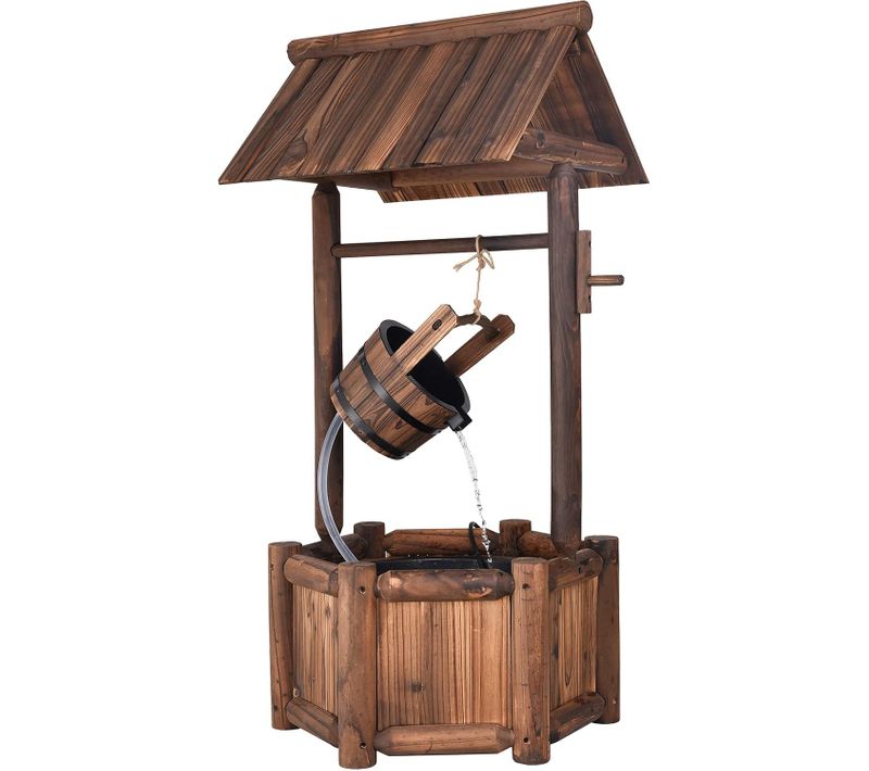 Fontaine De Jardin D'ornement En Bois De Sapin Traité Carbonisation 60 X 57 X 115 Cm Marron