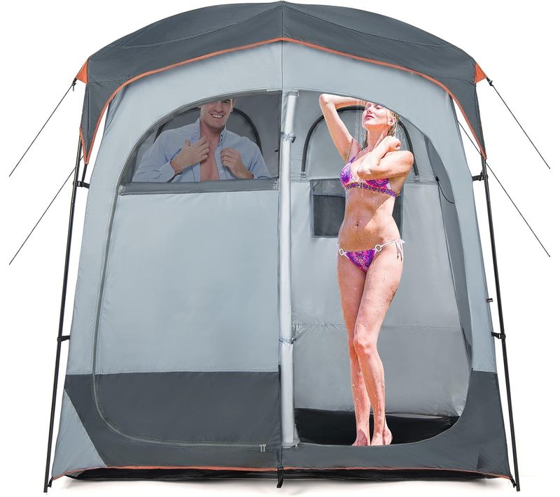 Tente De Douche De Pour 2 Personnes Avec Bâche De Pluie Amovible et Corde à Linge (gris)