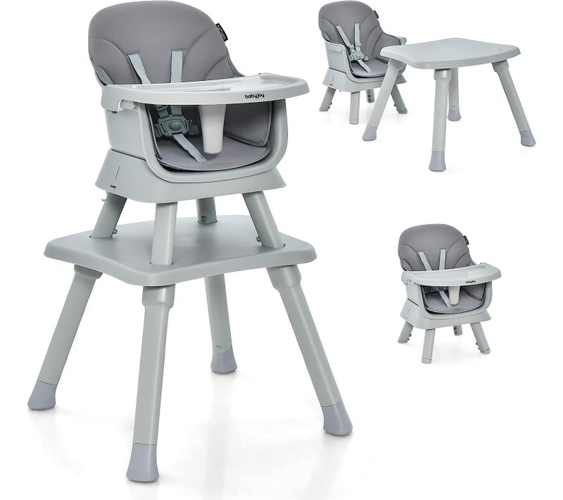 Chaise Haute Bébé Evolutive 6 En 1 Avec Plateau, Harnais à 5 Points,charge 25kg,6-36 Mois Gris