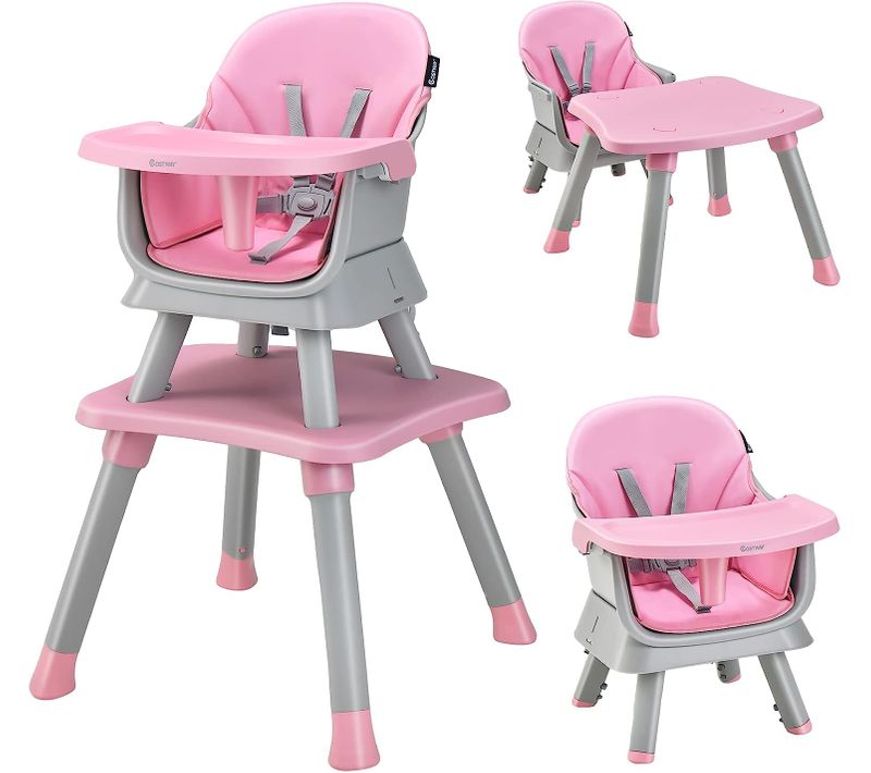 Chaise Haute Bébé Evolutive 6 En 1 Avec Plateau, Harnais à 5 Points,charge 25kg,6-36 Mois Rose