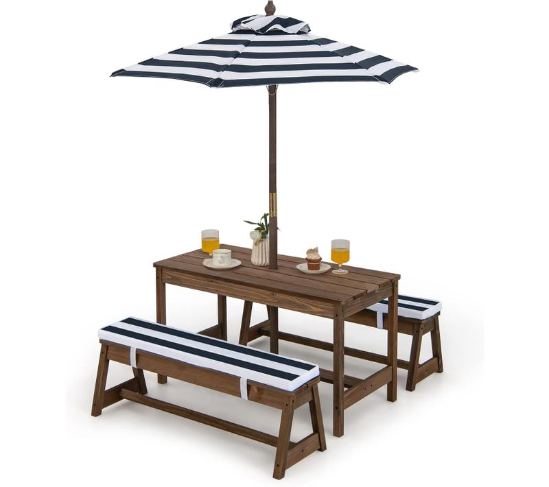 Table De Pique-nique Pour Enfants Avec Parasol Réglable, Salon De Jardin, 89 X 44 X 50 Cm Bleu