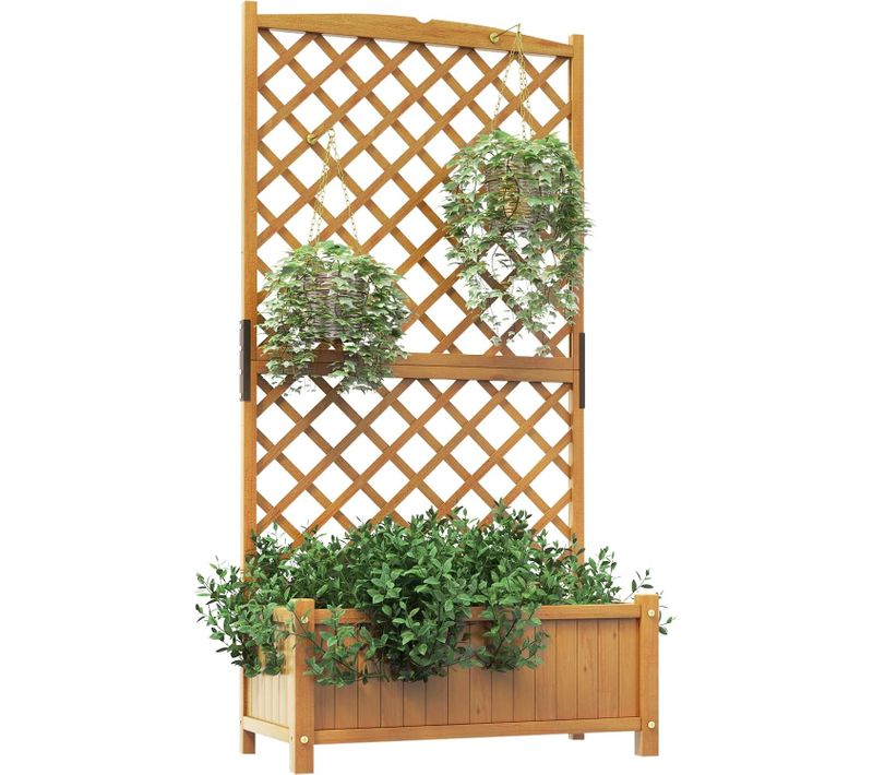 Jardinière Avec Treillis En Bois De Sapin Avec Trou De Drainage, Bac à Fleurs Pour Plante,  Brun