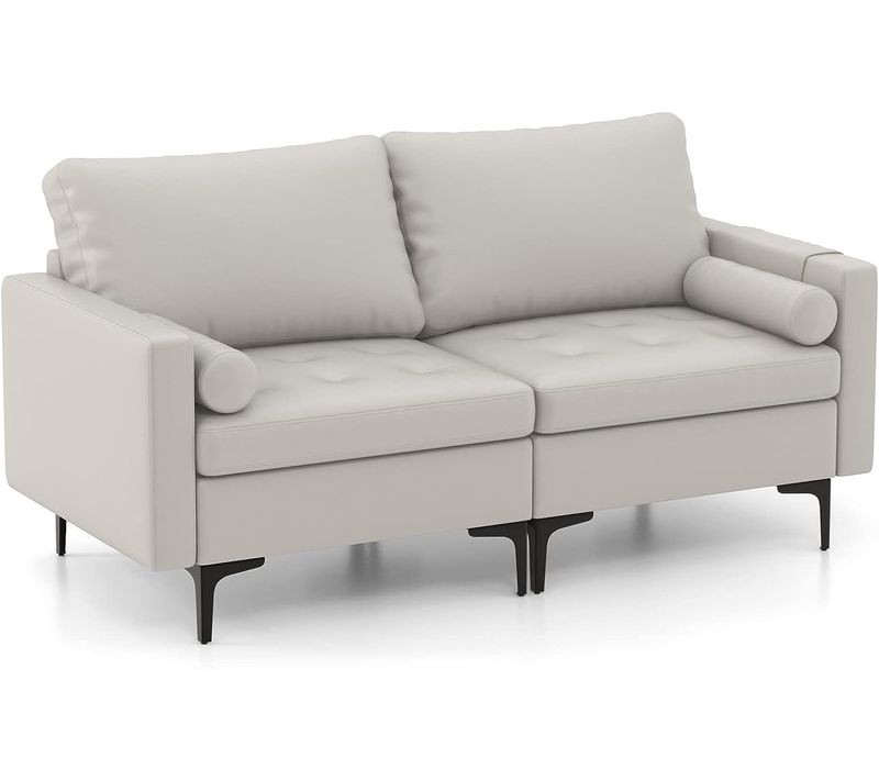 Canapé 2 Places, Canapé Droit Avec Sac De Porte-revue Latéral