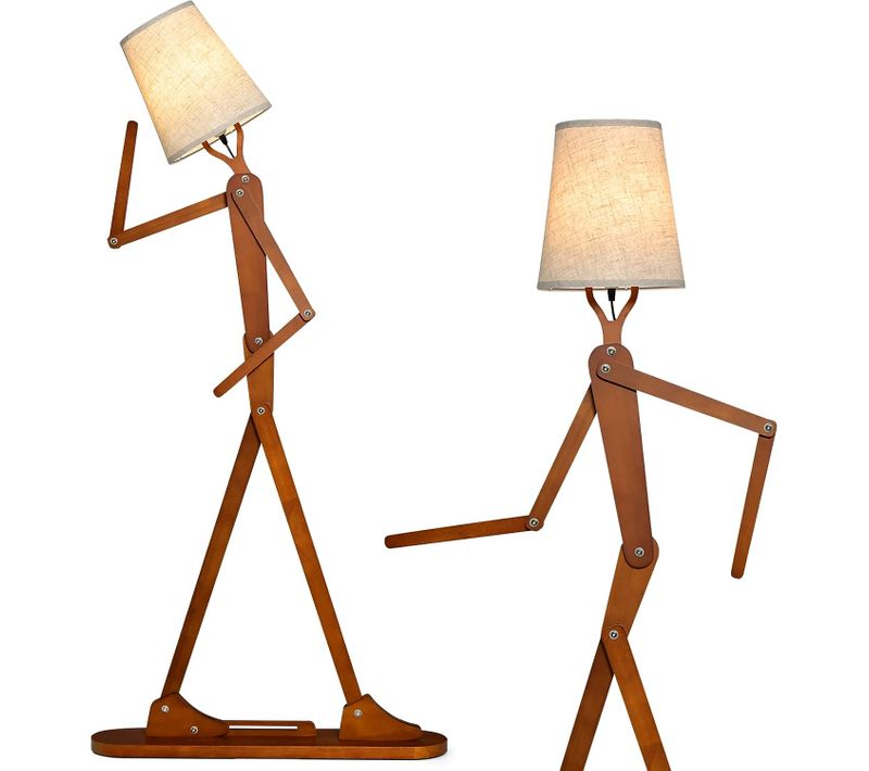 Lampadaire Salon Humanoïde En Bois D'hévéa Lampadaire Sur Pieds Avec Interrupteur à Pied