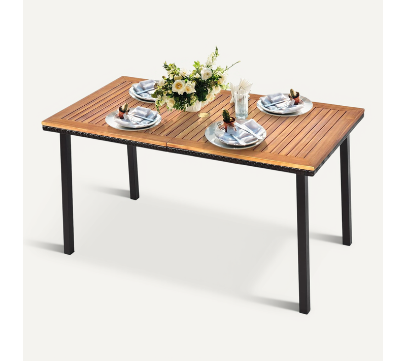 Table De Jardin En Bois D'acacia Pré-huilé Certifié Fsc 140x75x76cm Pour 6-8 Personnes
