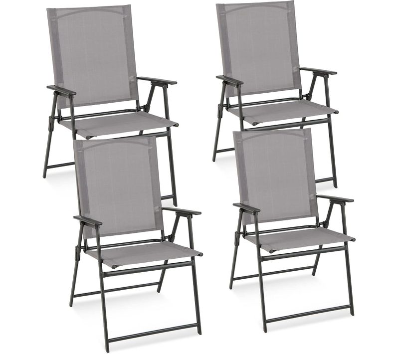 Chaises Pliantes De Jardin 4 Pièces Cadre En Métal, Chaises Avec Accoudoirs Et Repose-pieds Gris