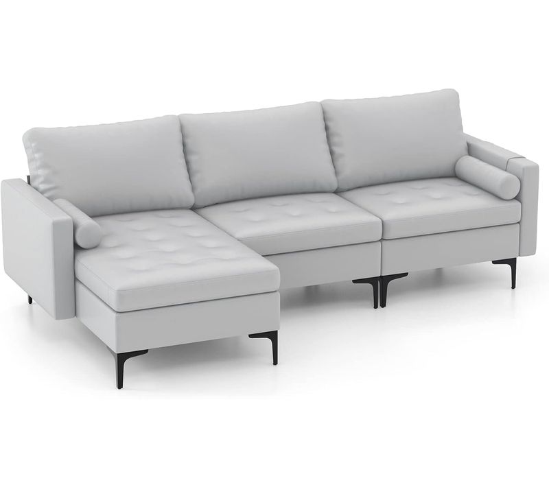 Canapé Convertible à 3 Places, Canapé D'angle En Cuir Aérien Avec 2 Ports USB,chaise Longue Moderne