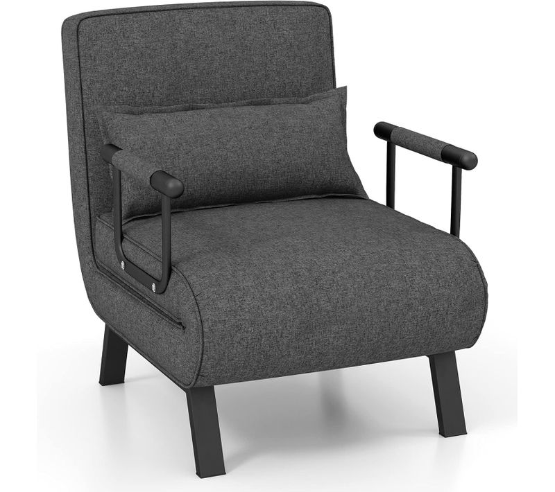 Fauteuil Convertible à Lit 1 Place, Dossier Réglable En 6 Positions Avec Oreiller Gris Foncé