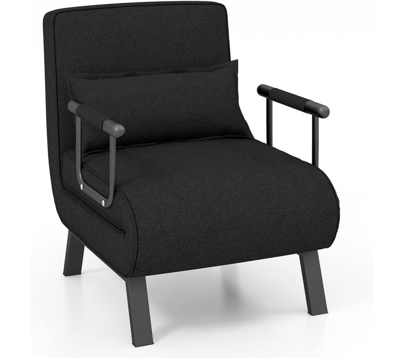 Fauteuil Convertible à Lit 1 Place,dossier Réglable En 6 Positions Avec Oreiller Noir