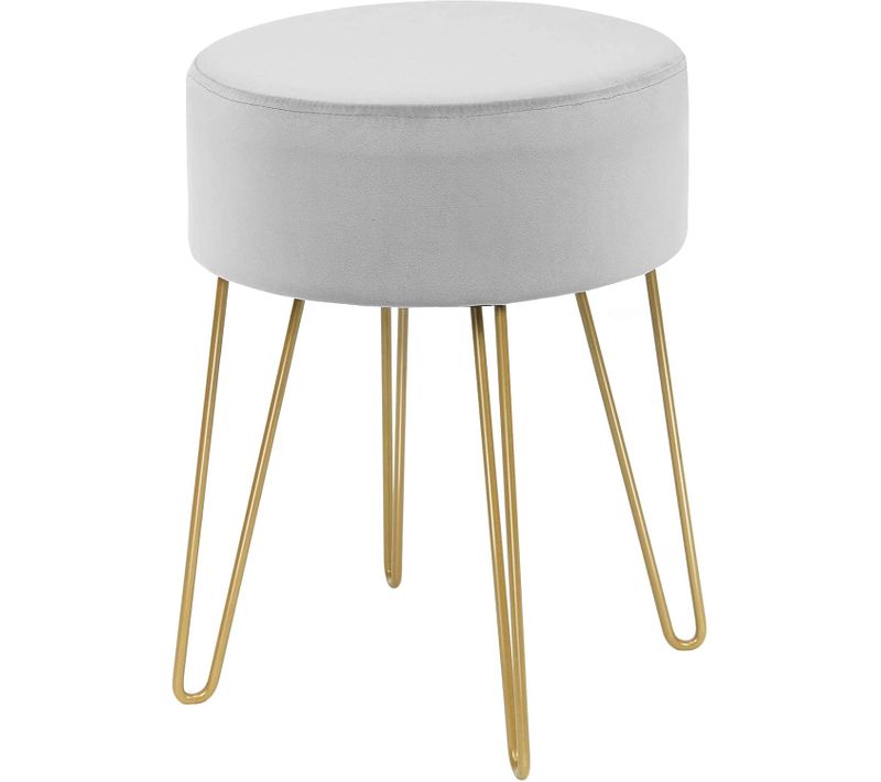 Pouf Moderne Rond En Velours Avec Pieds Métalliques Robustes - Gris