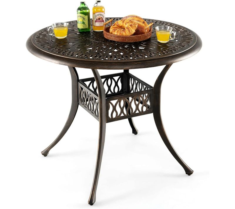 Table Jardin Ronde 90 Cm, Table De Jardin En Aluminium Avec Trou Pour Parasol 5 Cm,noir