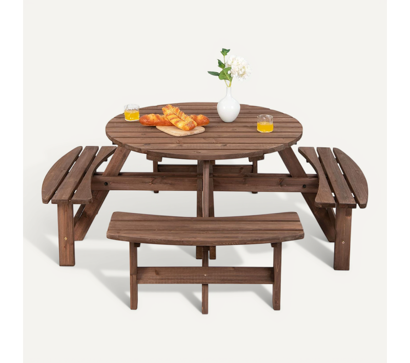 Ensemble Table De Pique-nique En Bois Avec Trou De Parasol, Set Table Et Banc Jardin