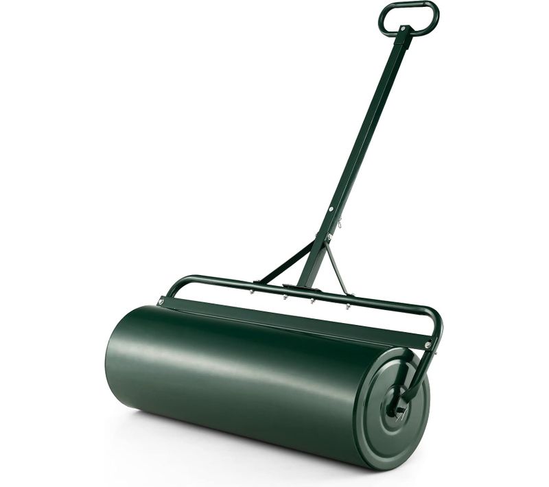 Rouleau à Gazon De Jardin En Métal Avec Poignée Détachable, Rempli D'eau/sable 63l- D. 30 Cm (vert)