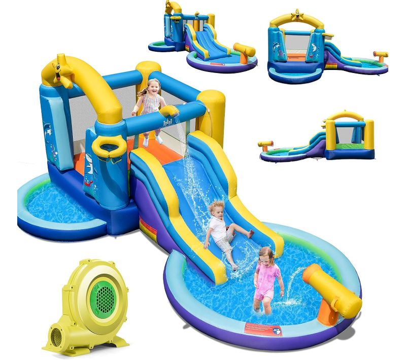 Château Gonflable Océan 6 En 1 Avec Toboggan Aquatique Et 2 Piscines,charge 90kg