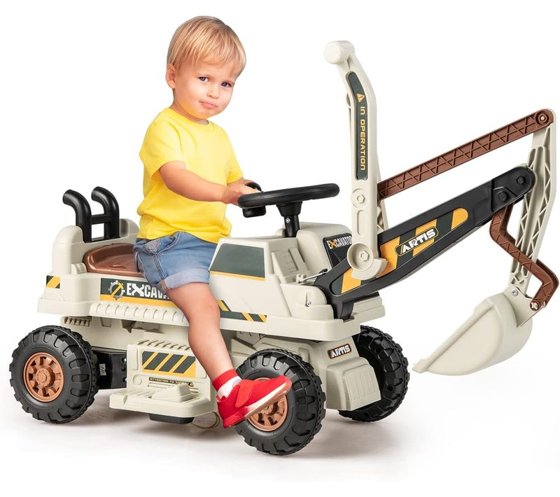 6v Excavatrice Electrique Enfants Avec Pelle Et Siège Rotatif, Pelleteuse Enfants(gris)