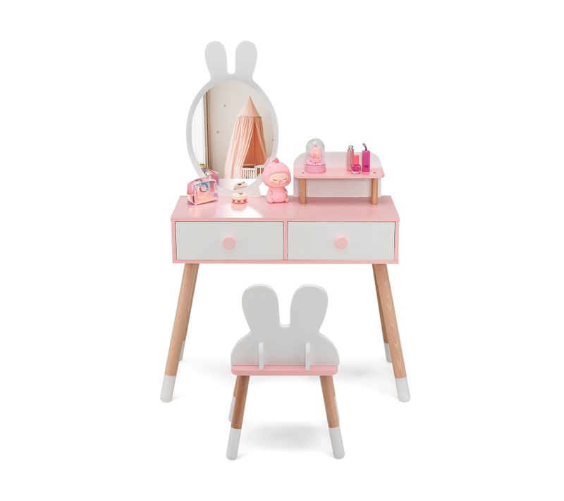 Coiffeuse Enfant 2 En 1 Avec Miroir En Forme Lapin,style De Princesse (blanc)