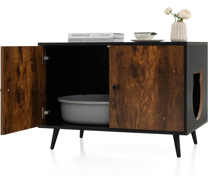 Maison De Toilette Pour Chat à Double Portes, Meuble Cache Litiere Chat Industriel 80x50x57cm