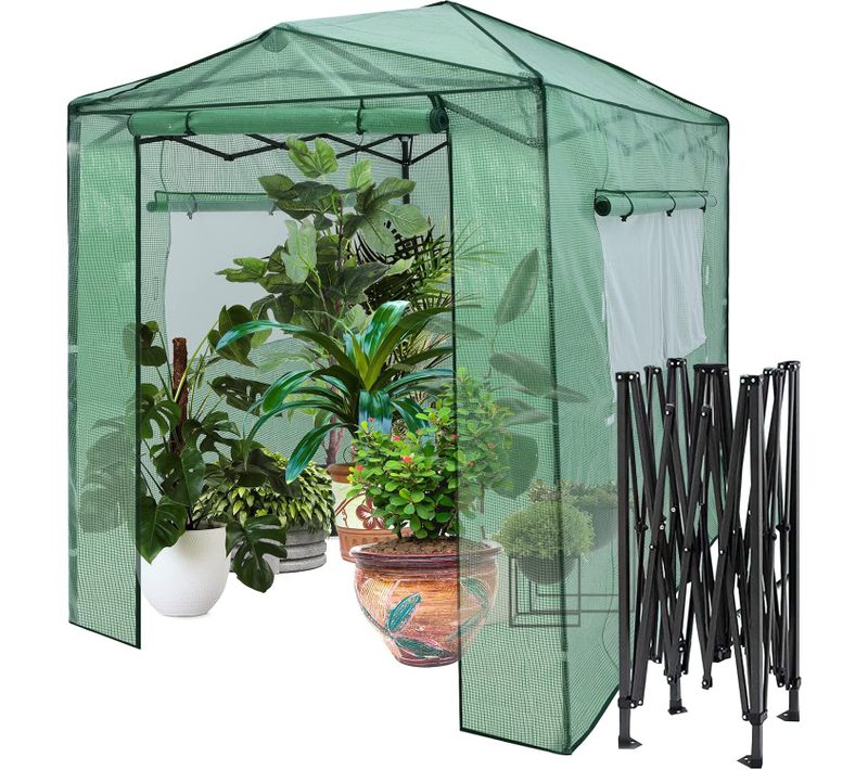 Serre De Jardin Portable Avec 2 Larges Fenêtres Observation, Tente Pour Plantes Porte Enroulable