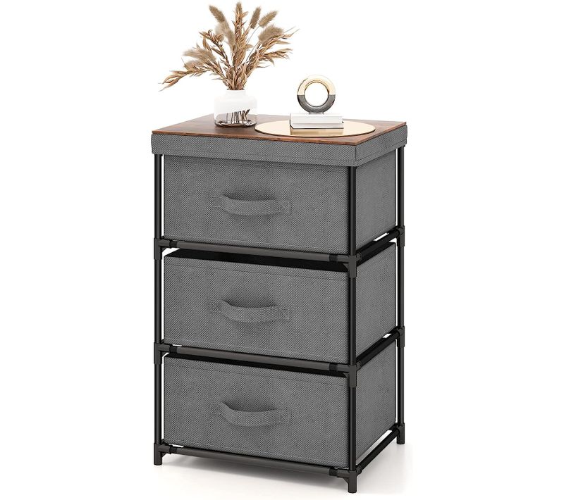 Commode 3 Tiroirs En Tissu,Commode Chambre Adulte Avec Cadre En Métal,Gris