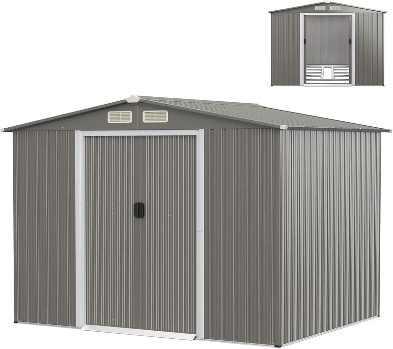 Abri De Jardin 4.7㎡en Acier Galvanisé Anti-uv, Exterieur 9.7 M³ Avec Porte Coulissante