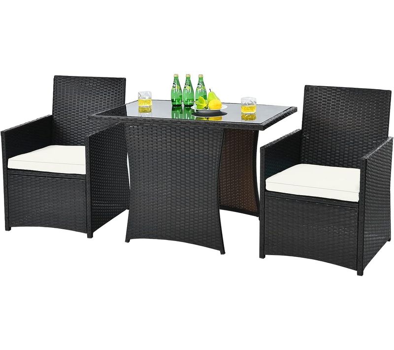 Ensemble De Meubles De Patio 3 Pièces En Rotin Pe Charge 160kg, Salon De Jardin